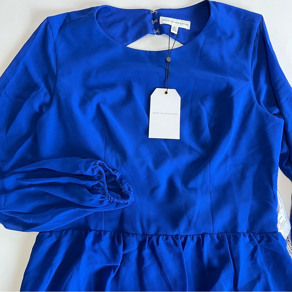 Dress the Population Women's XL Paola Back Cutout Mini Dress Blue Tiered